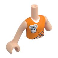 Lego Minidoll Torso with Left Limb Reduction, Light Nougat Arms and Hand with Orange Top, Koala in White Pocket print / Light Nougat