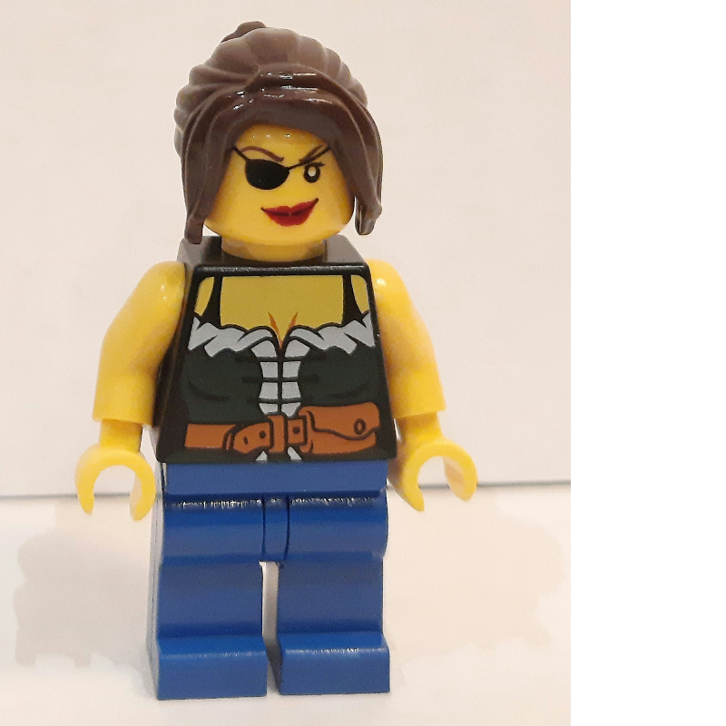 Lego Pirate - Female, Blue Legs, Dark Brown Hair