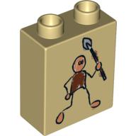 Lego Duplo Brick 1 x 2 x 2 with Cave Painting Human Print / Tan