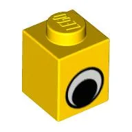 Brick 1 x 1 with Simple Eye Black and White Print / Yellow