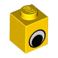 Lego Brick 1 x 1 with Simple Eye Black and White Print / Yellow