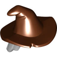 Lego Hair and Hat, Floppy Witch Hat with Light Bluish Gray Hair Print / Reddish Brown