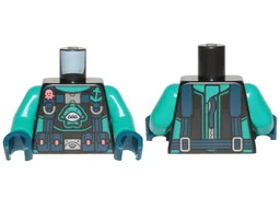 Torso Diving Suit with Dark Turquoise Shark and Anchor and Dark Pink Octopus Pattern / Dark Turquoise Arms / Dark Blue Hands