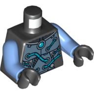 Lego Torso Armour with Round Centre Crystal and Tubes on Front and Back Print, Medium Blue Arms, Black Hands / Black