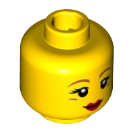 Lego Minifig Head Queen, Dark Orange Eyebrows, Round Cheek Lines and Red Lips Print [Hollow Stud] / Yellow