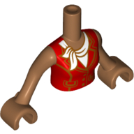 Lego Minidoll Torso Woman with Red Sleeveless Jacket and White Scarf Print, Medium Nougat Arms and Hands / Medium Nougat