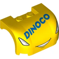 Vehicle Body, Wheel Arch / Mudguard 3 x 4 x 1 2/3 Curved with Front with Headlights, Smile, Dinoco Print (10745-1) / Yellow