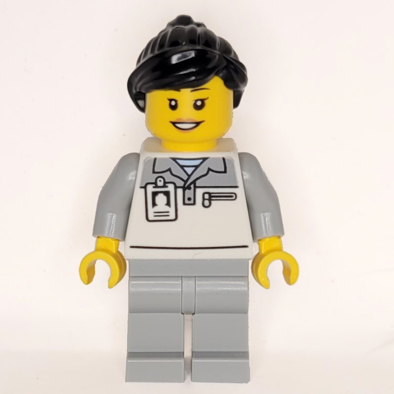 Lego Garage Worker, White/Light Bluish Grey Suit, Black Hair
