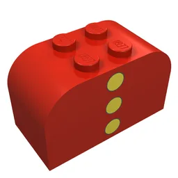 Brick Curved 2 x 4 x 2 Double with 3 Yellow Dots Print / Red