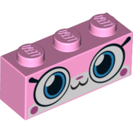 Lego Brick 1 x 3 with Unikitty, Closed Mouth Smile Print / Bright Pink