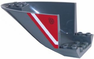 Lego Aircraft Fuselage Aft Section Curved Bottom 6 x 10 with White Line and Fuel Filler Cap on Red Background Pattern on Both Sides (Stickers) - Set 60108