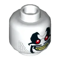 Minifig Head Lobo, Red Eyes, Black Marks, Yellow Teeth Print / White