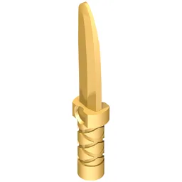 Weapon Dagger / Knife with Flat Hilt End and Curved Blade, Cross Hatched Grip / Pearl Gold