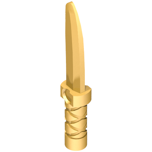 Lego Weapon Dagger / Knife with Flat Hilt End and Curved Blade, Cross Hatched Grip / Pearl Gold