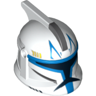 Lego Helmet Clone Trooper Phase 1, with Side Holes, Blue Stripe Print / White