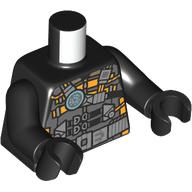 Lego Torso, Dark Bluish Grey Tactical Vest, Bright Light Orange/Black Straps, Silver Utility Belt print, Black Arms and Hands / Black