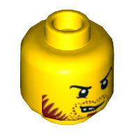 Lego Minifig Head Knight, Beard, Curved Black Eyebrows, Lopsided Open Grin / Determined Print / Yellow