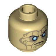Minifig Head Davy Jones, Silver Eyes and Furrowed Brow Print [Blocked Open Stud] / Tan