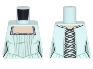 Lego Torso PotC Female Outline, Dress with Pleats, Square Neckline with White Trim and Laces in Back Pattern