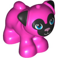 Lego Animal, Dog, Pug - Standing with Blue Eyes, Black Face and Ears, and Pink Nose Print / Dark Pink