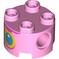 Lego Brick Round 2 x 2, Pin Holes with Baby Peach Torso, Dark Pink Ruffle, Yellow and Blue Pendant print / Bright Pink