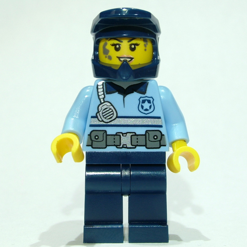 Lego Police Officer - Bright Light Blue Torso, Dark Blue Legs and Helmet