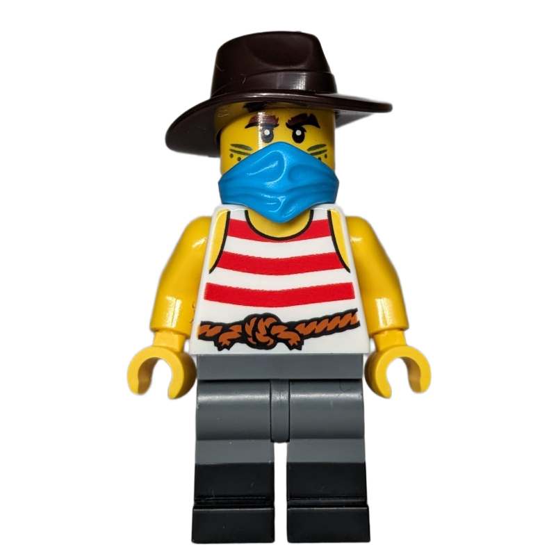 Lego Robber, White Torso, Dark Bluish Grey Legs, Fedora, Mask