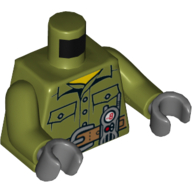 Lego Torso Shirt, Pockets, Belt, Radio Print, Olive Green Arms, Dark Bluish Gray Hands / Olive Green