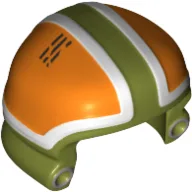 Helmet Ground Crew with Orange and White Panels and Silver Circles Print / Olive Green