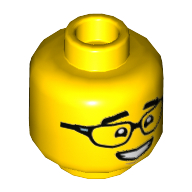 Lego Minifig Head with Black Glasses, Thick Black Eyebrows, Big Smile/Crooked Glasses, Closed Eyes print