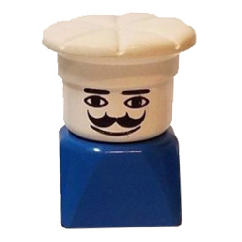 Lego Duplo 2 x 2 x 2 Figure Brick Early, Chef Hat White, Mustache Print / Blue