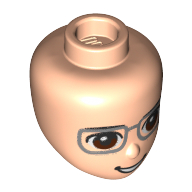 Lego Minidoll Head Reddish Brown Eyes, Silver Glasses / Light Nougat