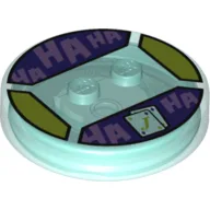 Function Brick Round 4 x 4 x 2/3 with 2 Studs and Playing Cards and Medium Lavender 'HA HA' Print / Trans-Light Blue