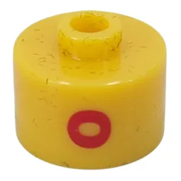 Pen Bead, Round Long, Flat Edge with Red 'O' Print / Yellow