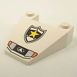 Brick Wedged, Sloped 4 x 4 Taper with Police Yellow Star Badge and Headlights Print / White