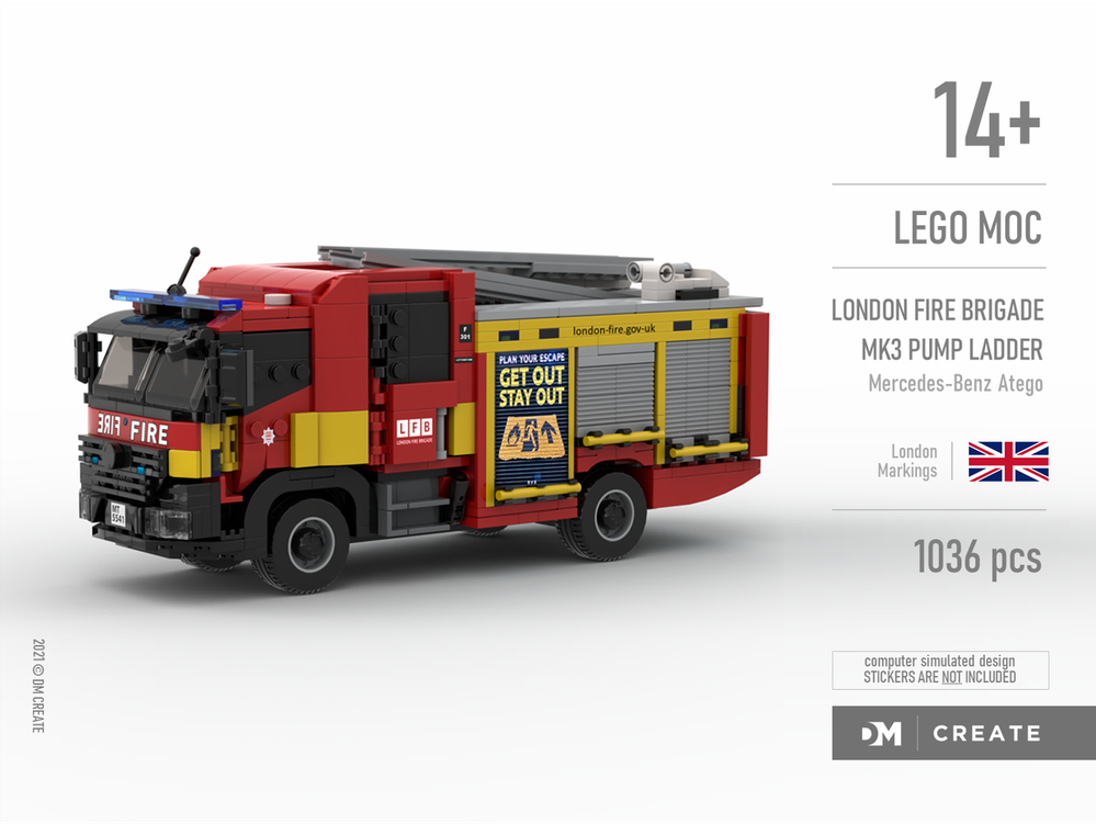 Lego London Fire Brigade LFB - Mk3 pump ladder (Mercedes-Benz Atego)