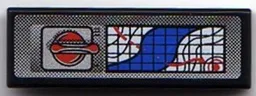 Tile 1 x 3 with Red and Silver Button and Map with River on Grid Pattern (Sticker) - Set 8899
