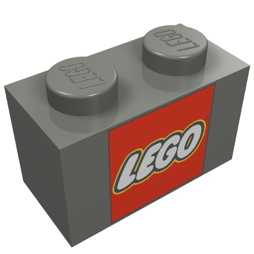 Lego Brick 1 x 2 with LEGO Logo Closed O Square Print / Dark Bluish Gray