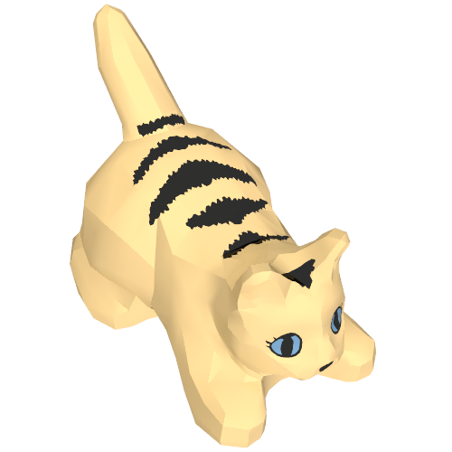 Lego Animal, Cat, Kitten Crouching with Black Eyes, Nose, and Stripes Print / Very Light Orange