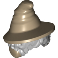 Lego Hair and Hat, Floppy Witch Hat with Dark Bluish Grey Short Bushy Hair and Ear Muffs / Dark Tan