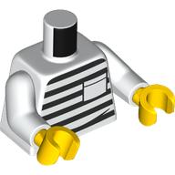 Lego Torso Prison Shirt,, Black Stripes, White Pocket print, White Arms, Yellow Hands / White