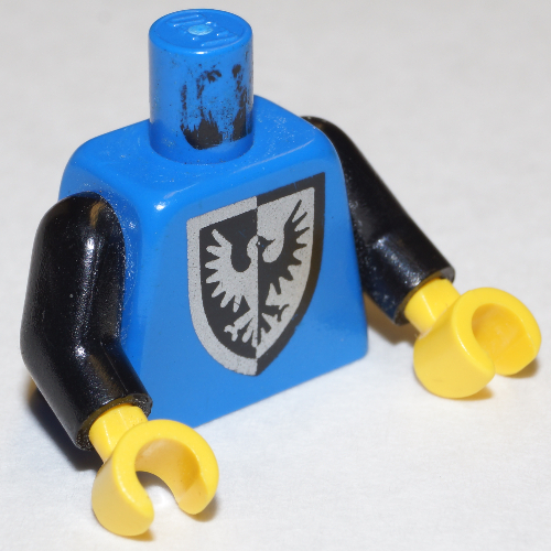 Lego Torso Black Falcon with Rounder Bottomed Shield Print, Black Arms, Yellow Hands / Blue