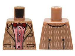 Torso Tweed Suit Jacket over Red Stripe Button Down Shirt and Dark Red Bow Tie Pattern / Medium Nougat