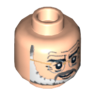Lego Minifig Head Henry Jones Sr, Glasses with Silver Glasses, Gray and White Beard and Gray Moustache Print [Blocked Open Stud] / Light Nougat