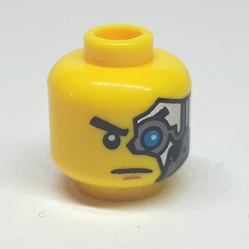 Lego Minifig Head Zane, Mechanical Left Eye Print [Hollow Stud] / Yellow