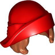 Lego Hair and Hat, Soft Folded Brim Hat over Dark Orange Bob Cut Hair Pattern / Red