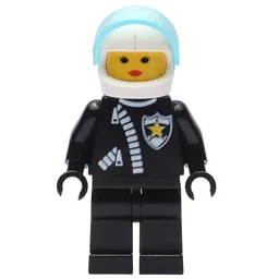 Policewoman, Black Jacket with Zipper and Badge, White Helmet with Trans-Light Blue Visor