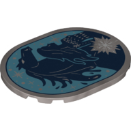 Lego Tile 6 x 8 with Rounded Corners with Dark Blue Horse Contours on Medium Azure Background print