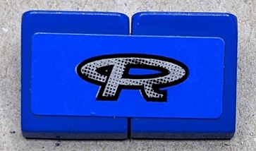 Lego Stickered Assembly 2 x 1 x 2/3 with Stylized Silver Capital Letter R with Black Gradient Pattern (Sticker) - Set 8135