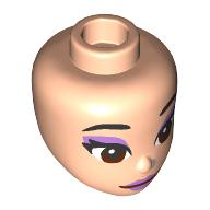 Lego Minidoll Head with Black Eyebrows, Lavender Eyeshadow, Lips, Reddish Brown Eyes / Light Nougat